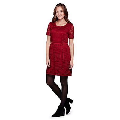 Yumi red Paisley Lace Belt Shift Dress
